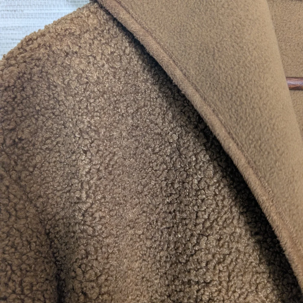 Joie Boucle Teddy Sherpa Hooded Open Cardigan Jacket Large Soft Camel Brown - Picture 2 of 10